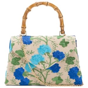 Floral Embroidered Handbag with Bamboo Handle